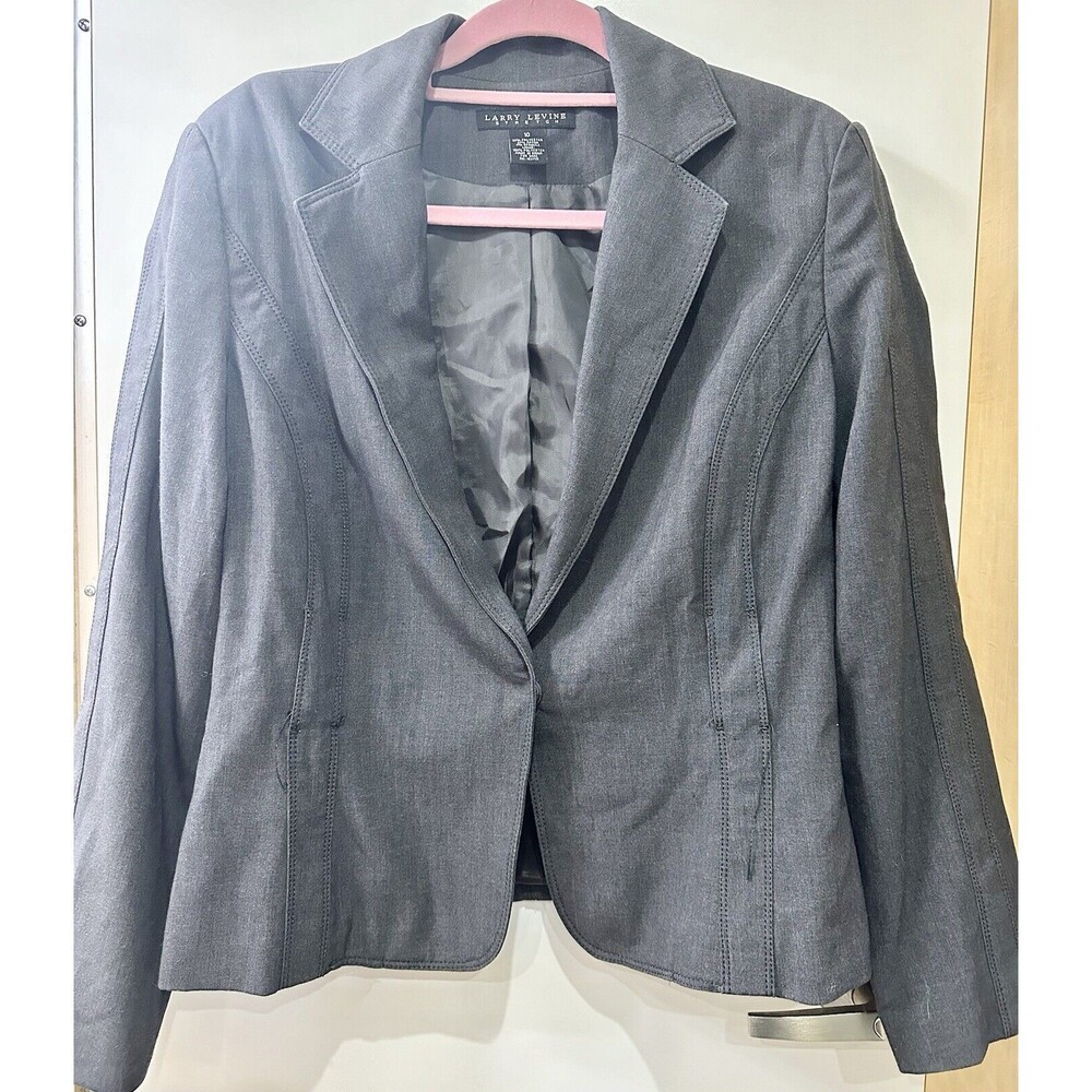 Larry Levine Stretch Sz 10 Blazer Jacket‎ Long Sleeve Gray